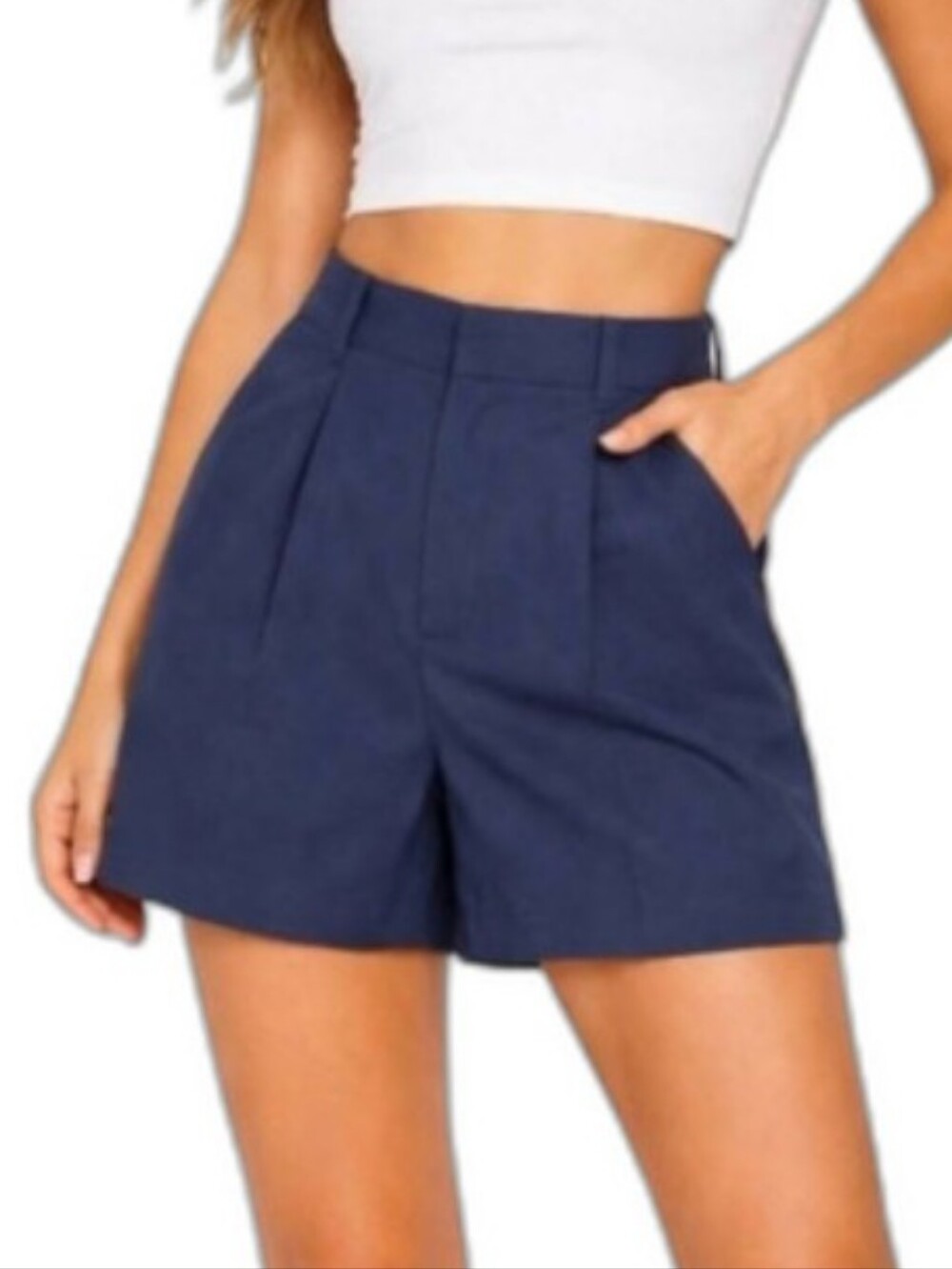 NWT Abercrombie & Fitch Sloan Collection Ultra High Rise Pleated Shorts Navy